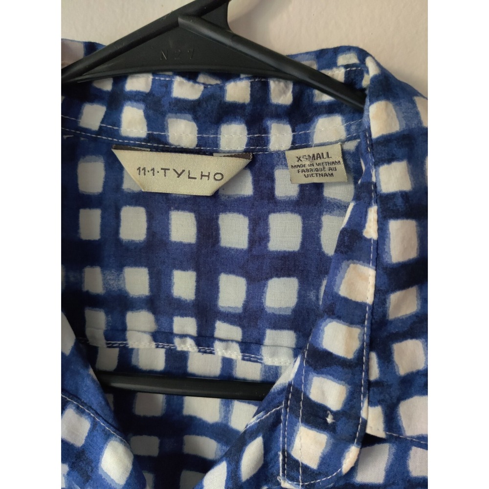 11.1 Tylho Anthropologie Womens‎ Tunic Adanne Blue & White Gingham Windowpane XS - Picture 3 of 4